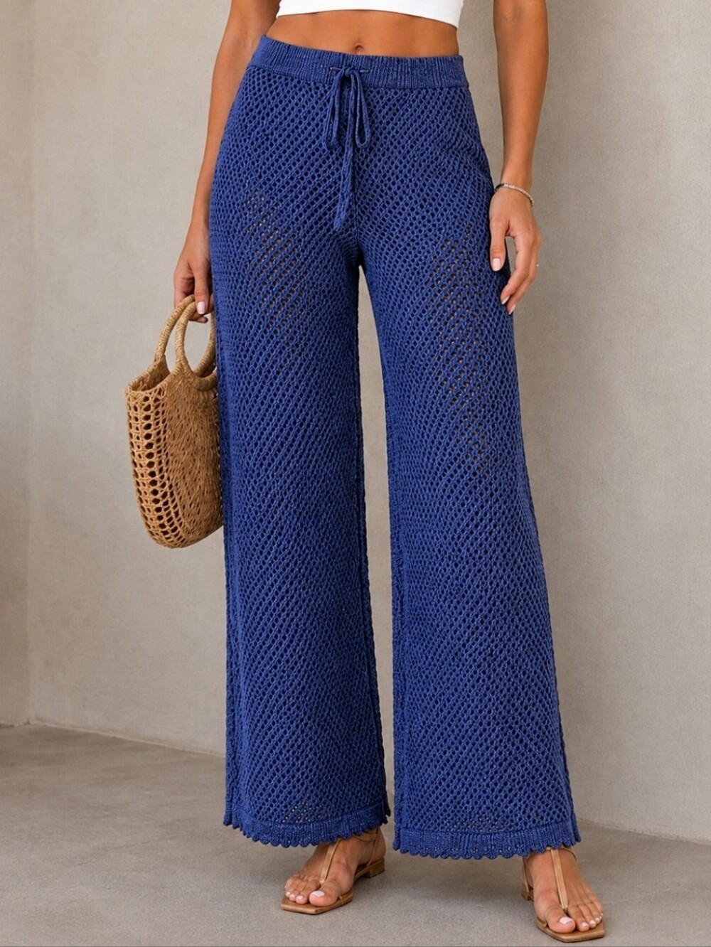Navy Crochet Knit Wide-Leg Pants | Resort, Beach & Vacation Style